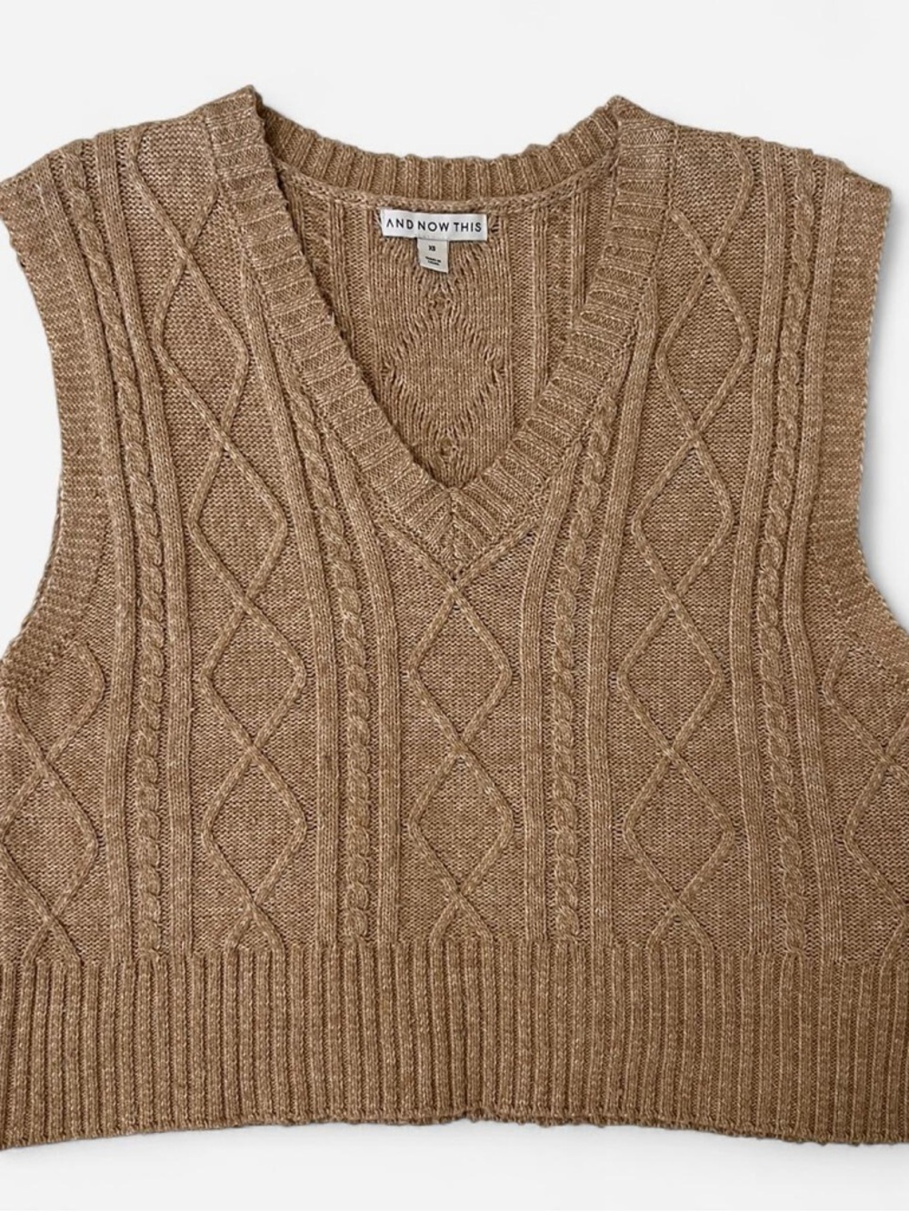 Tan Knit V-Neck Sweater Vest